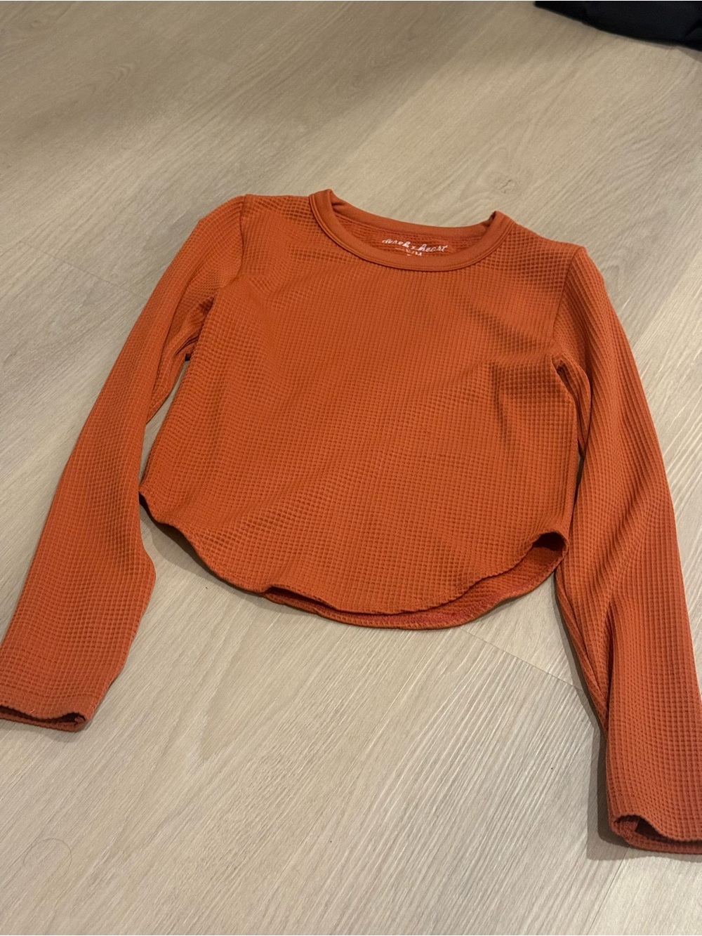 Derek Heart Waffle-Knit Long Sleeve Crop Top - Rust Orange